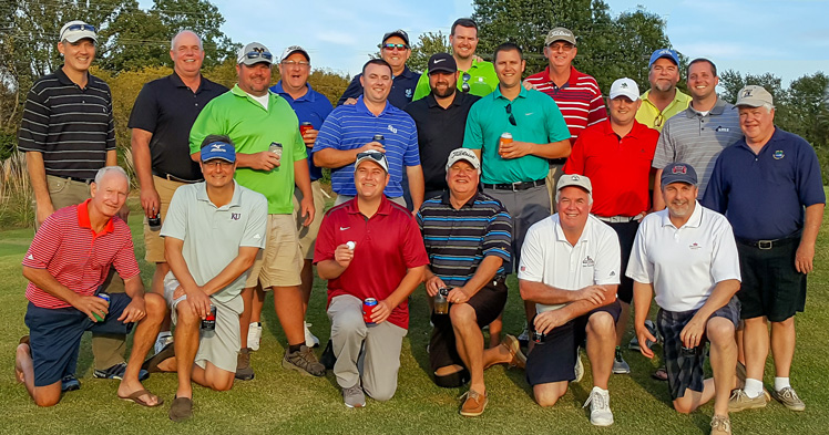 Row 1: John Bantle, Tom Sizemore, Tom Shaw, Dave Shaw, Pat Fleming, John Wolf, Ray Shaw (standing). Row 2: Scott Beary (green shirt), Jon Fleming , Dave Alt, Rob Alt, Ryan Eudy, John Rieddell. Row 3: Neil Bartnett, Mark Fleming, Paul Caradonna, Steve Spinner, Brian Fleming, Roger Dobberstein, Mike Shaw.